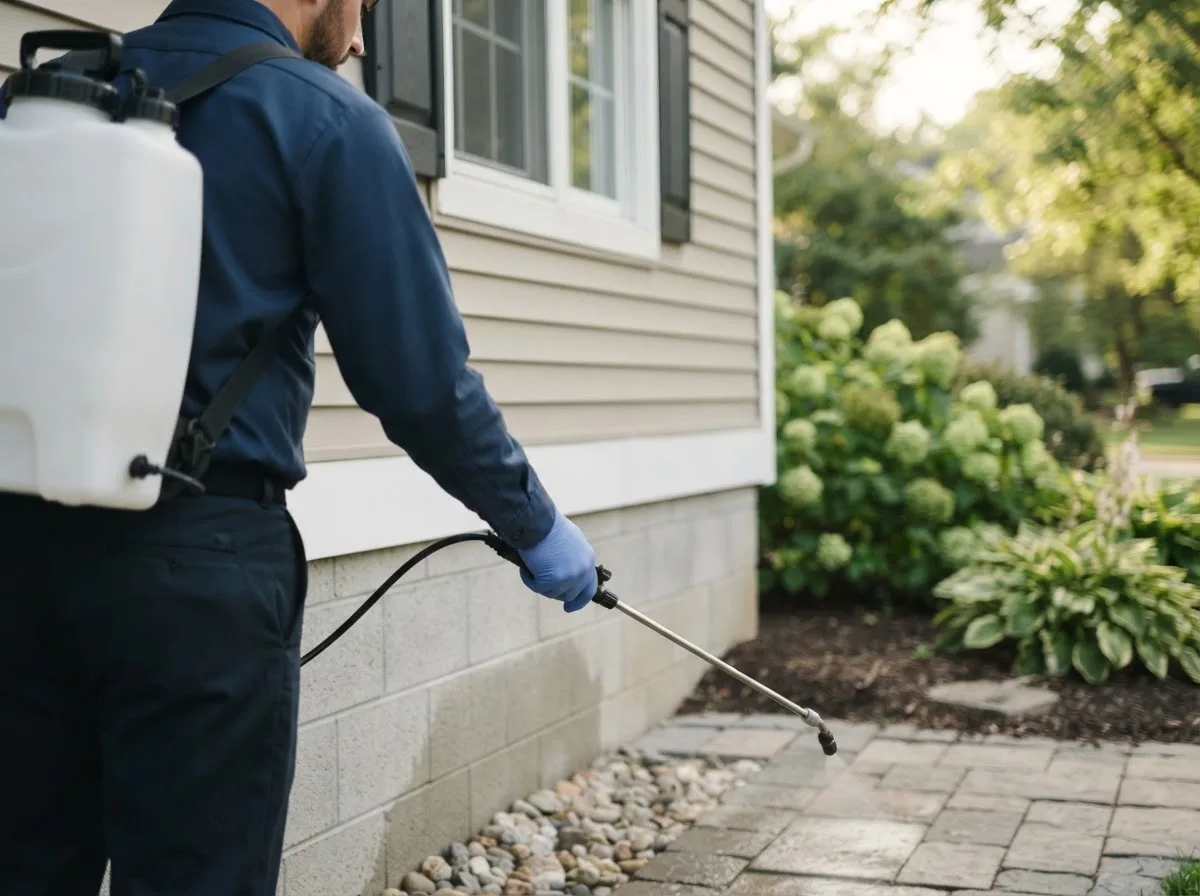Pest control technician inspecting a home in Harris, MN